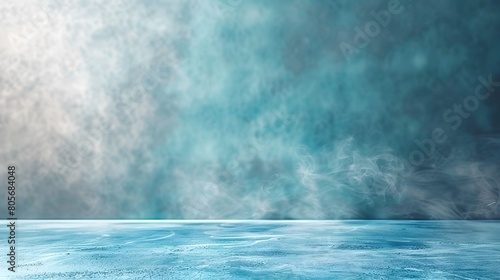 photo of blurred abstract soft blue studio and wall background with a calm and serene atmosphere,evoking a sense of tranquility and minimalism in the