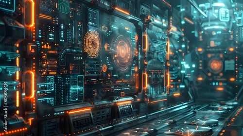 Futuristic Digital Technology Background with Glowing Circuits and Neon Lights