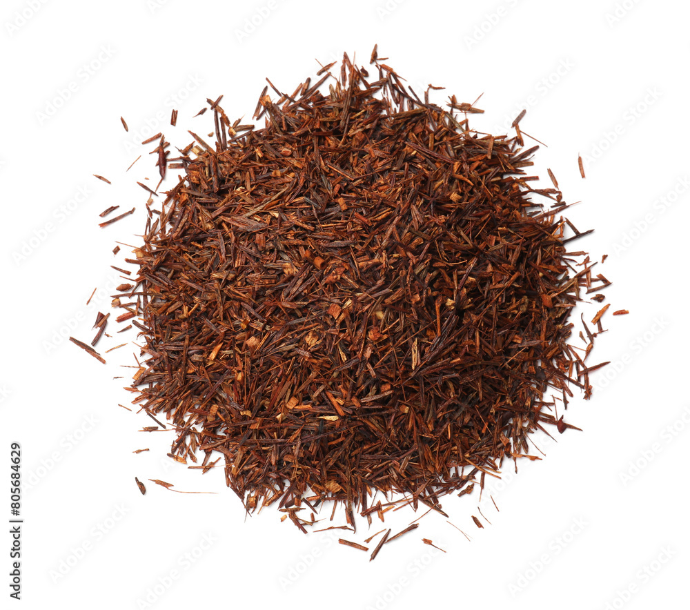 Fototapeta premium Heap of rooibos tea isolated on white, top view
