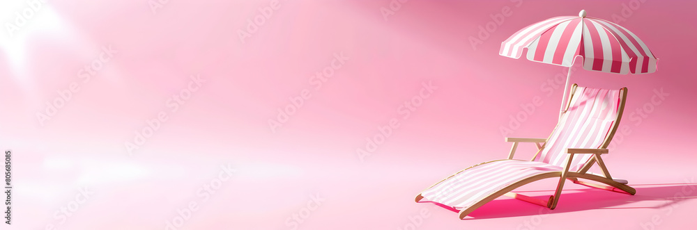 Pink paradise beach chair canopy attachment web banner. Beach chair canopy attachment isolated on pink background with copy space.