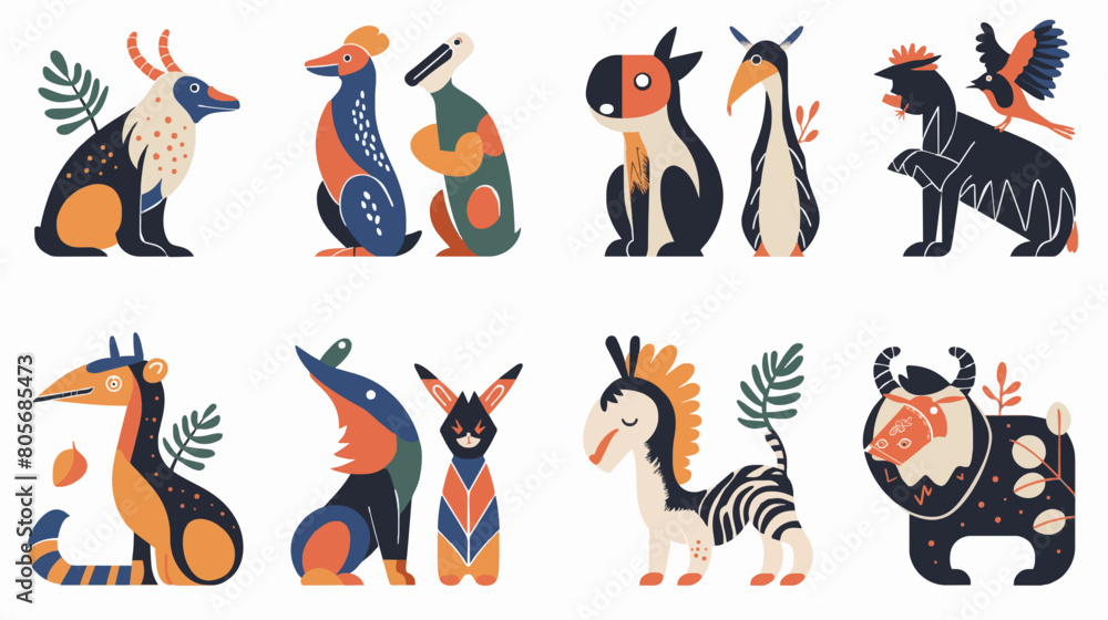 Hand draw abstract wild animals flat icon Hand draw abstract wild animals flat icon