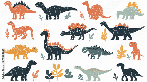 Hand draw abstract dinosaurs flat icon