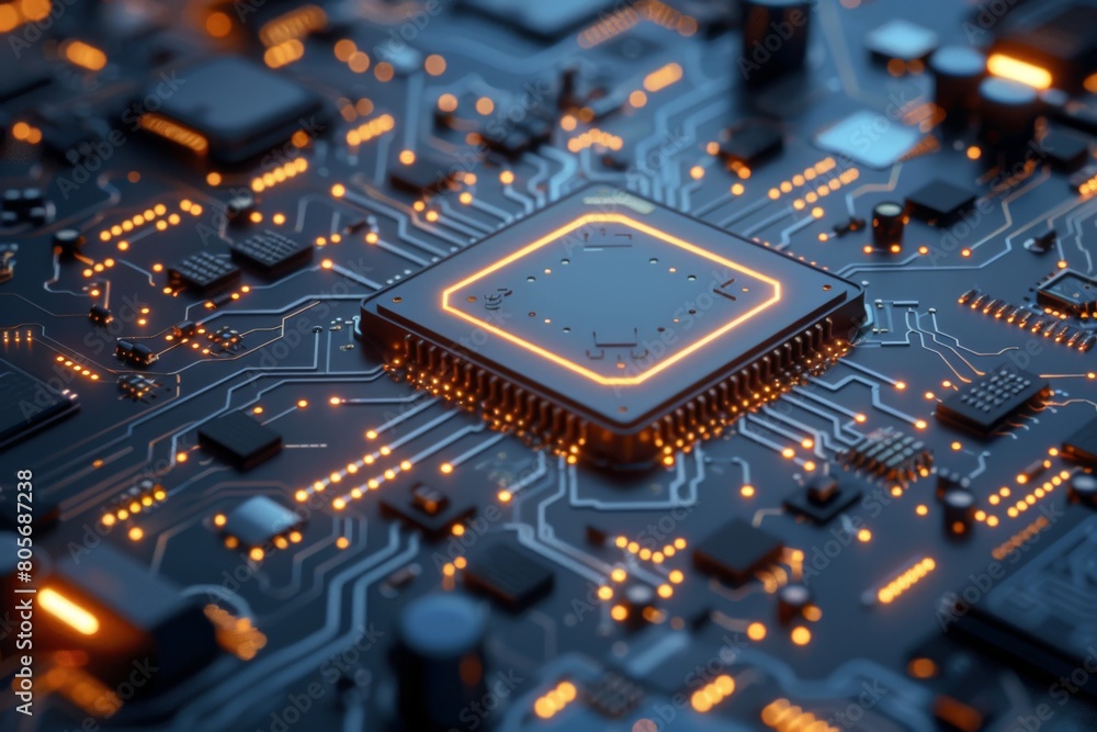 CPU processor microchip circuit board illustration created with generative ai CPU processor microchip circuit board illustration created with generative ai