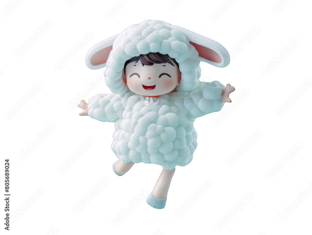 A small white stuffed animal with a sheep costume is smiling A small white stuffed animal with a sheep costume is smiling