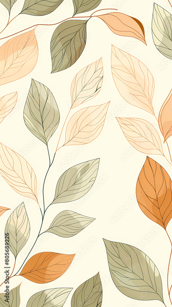 Tropical leaf Wallpaper,Botanical leaf line art wallpaper background vector. Luxury natural hand drawn foliage pattern design in minimalist linear contour simple style.Vector illustration