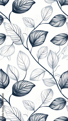 Tropical leaf Wallpaper Botanical leaf line art wallpaper background vector. Luxury natural hand drawn foliage pattern design in minimalist linear contour simple style.Vector illustration