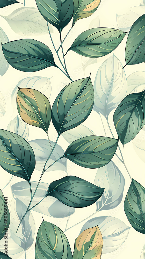 Obraz premium Tropical leaf Wallpaper,Botanical leaf line art wallpaper background vector. Luxury natural hand drawn foliage pattern design in minimalist linear contour simple style.Vector illustration