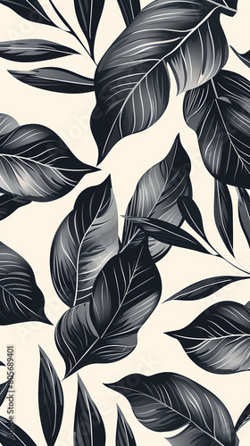 Tropical leaf Wallpaper Botanical leaf line art wallpaper background vector. Luxury natural hand drawn foliage pattern design in minimalist linear contour simple style.Vector illustration