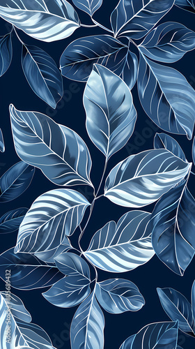 Tropical leaf Wallpaper Botanical leaf line art wallpaper background vector. Luxury natural hand drawn foliage pattern design in minimalist linear contour simple style.Vector illustration