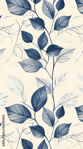 Tropical leaf Wallpaper Botanical leaf line art wallpaper background vector. Luxury natural hand drawn foliage pattern design in minimalist linear contour simple style.Vector illustration