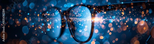 The reflection of an ediscovery software on a lawyer s glasses, surrounded by darkness to emphasize focus and intensity