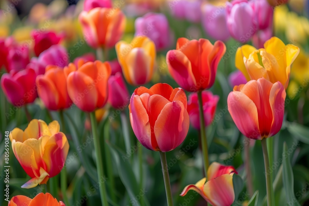 Colorful tulips on sunny background