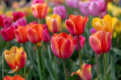 Colorful tulips on sunny background