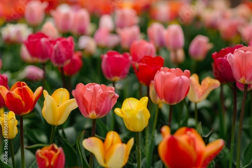 Colorful tulips on sunny background