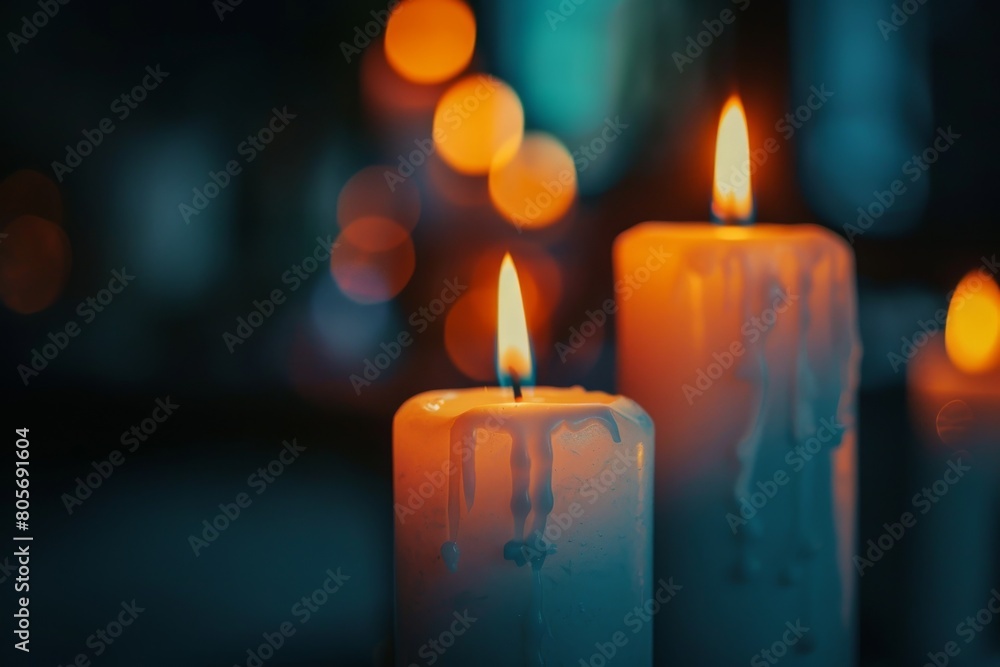 Lit candles with bokeh on a dark background Lit candles with bokeh on a dark background