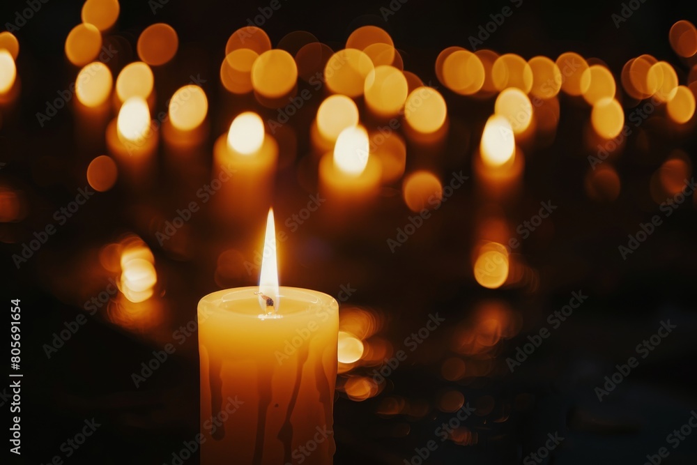 Lit candle on a dark background with bokeh Lit candle on a dark background with bokeh