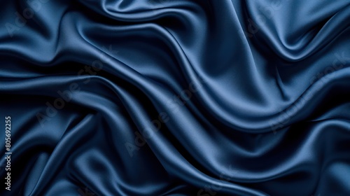 Dark blue silk satin Soft folds Fabric Navy blue luxury background © Tina