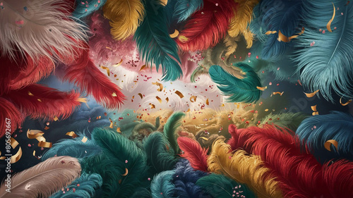 Beautiful coloring feather on background, painting coloring feathers texture generative ai