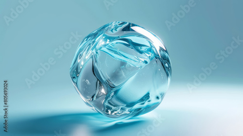 A crystal light sphere is presented  showcasing fluid  organic shapes in a light azure color.