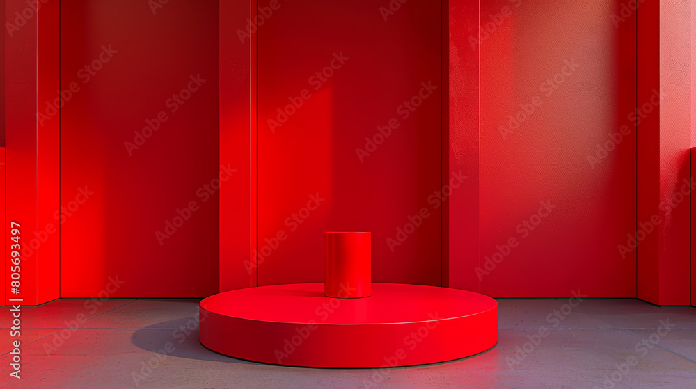 A red room with a red pedestal in the center A red room with a red pedestal in the center