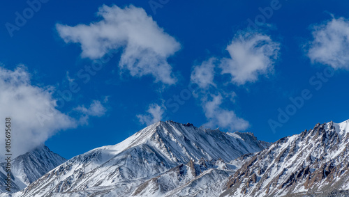 Tall mountains in the Karakoram Range in the Indian Himalayas photo