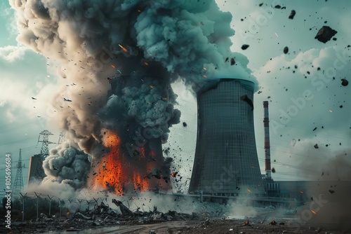 dramatic photograph capturing catastrophic accident at nuclear power station realistic disaster scene editorial image photo