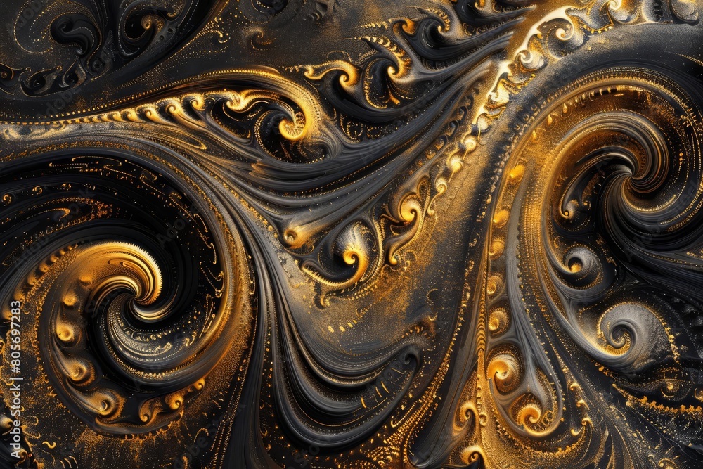 enchanting gold and black abstract swirls digital painting