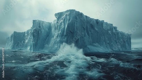 Giant Iceberg Cascading into Ocean Waves © hisilly