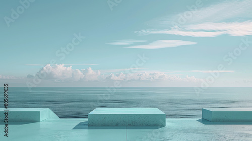 A blue ocean with a cloudy sky in the background