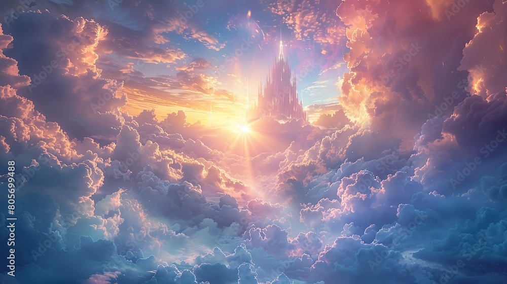 Ethereal Majesty: Royal Wallpaper Illustration Above Clouds in Epic Landscape Ethereal Majesty: Royal Wallpaper Illustration Above Clouds in Epic Landscape