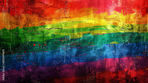 Colorful LGBTQ and pride month concept rainbow mixed grunge colors pop art comic style painting background wallpaper illustration.