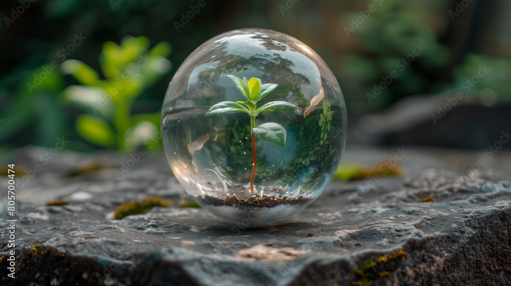plant in a glass sphere, environment protection concept, beautiful nature wallpaper plant in a glass sphere, environment protection concept, beautiful nature wallpaper