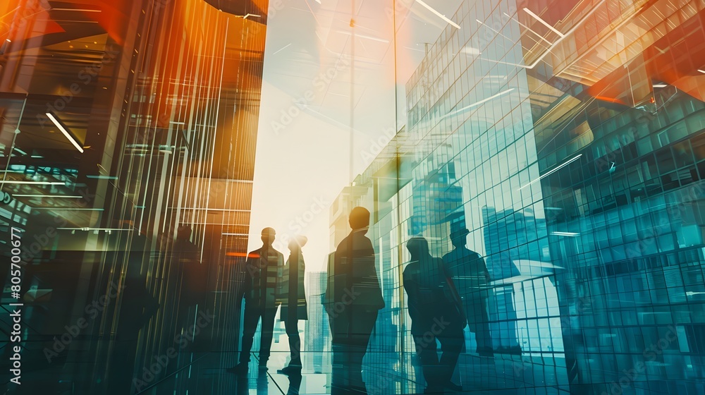 Obraz premium double exposure of business and building background