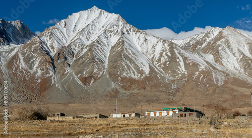 Kangju Kangri, at 22,064 feet, and mountains in the Karakoram Range near Pangong Lake along the border between Tibet and India photo