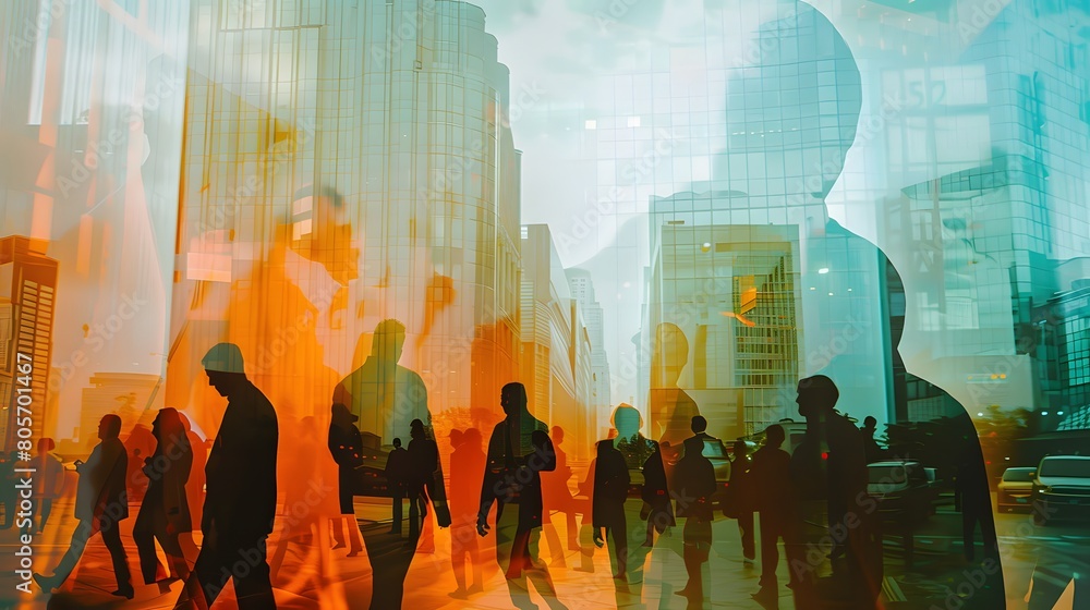 Obraz premium double exposure of business and building background