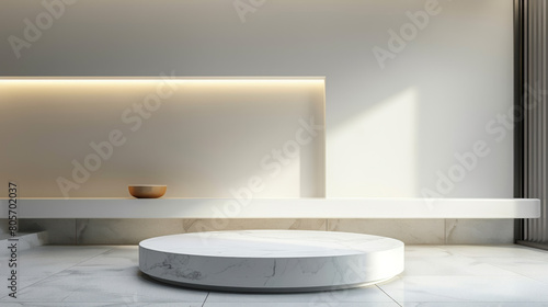A white marble table with a bowl on it
