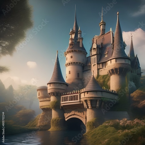 A whimsical fairy tale castle surrounded by a moat3