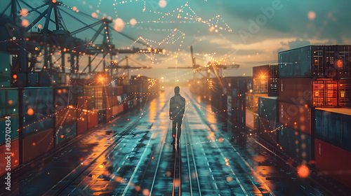 Man exploring Next Gen Logistic Networks: Innovating the Future of Logistics with Next Generation Networks and Exposure in Logistic Area Background Concept