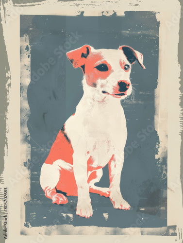 illustration minimalistic retro poster of a Jack Russell Terrier neutral Sixties vibe photo