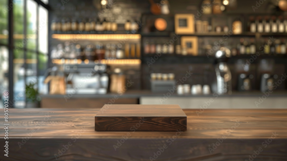 A wooden table with a wooden block on it