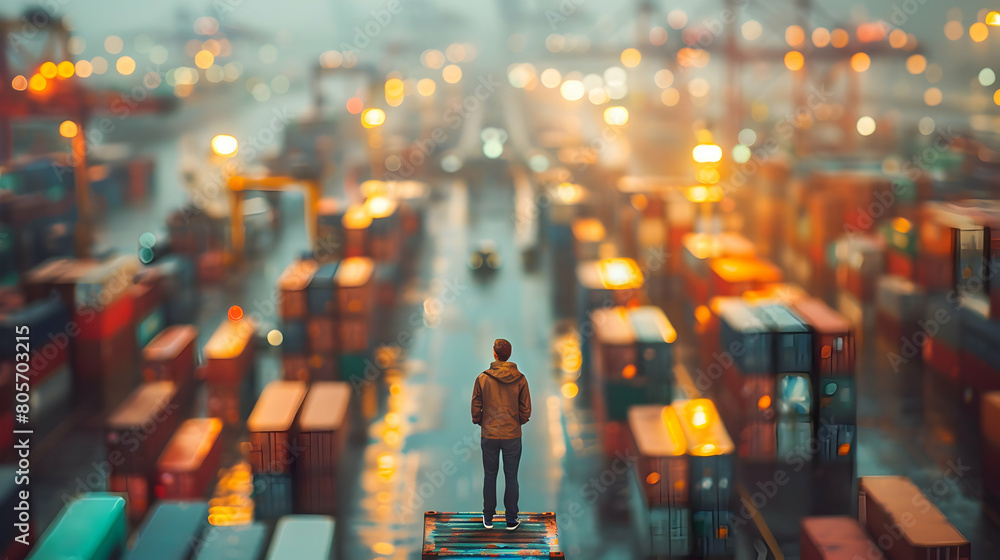 Fototapeta premium Seamless Supply Integration: Man Exposed to the Digital Revolution in Logistics with a Seamless Background Highlighting Supply Chain Integration