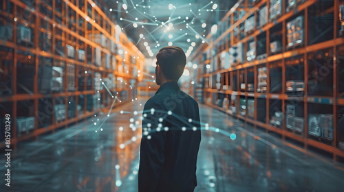 Seamless Digital Connectivity in Supply Chain Networks  Man Exposed with Logistic Area Background