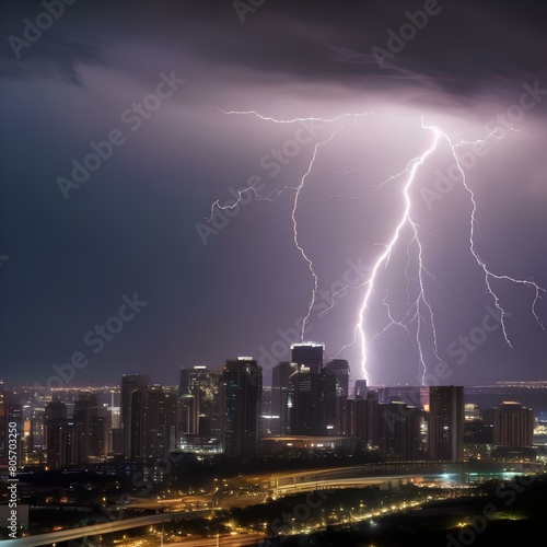 A dramatic lightning storm over a city skyline5