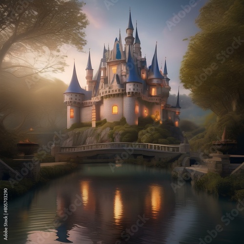 A whimsical fairy tale castle surrounded by a moat5