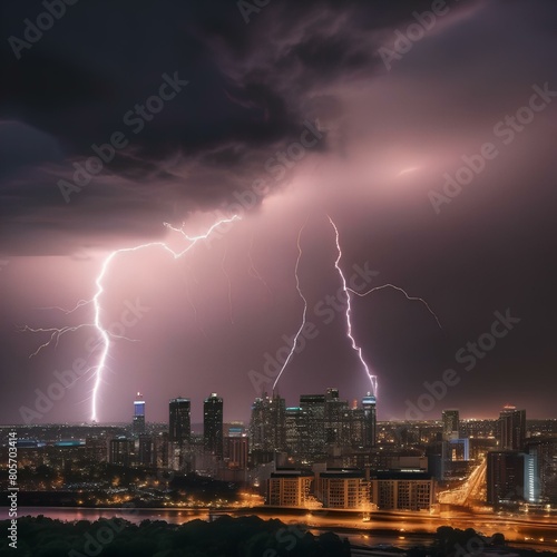 A dramatic lightning storm over a city skyline3
