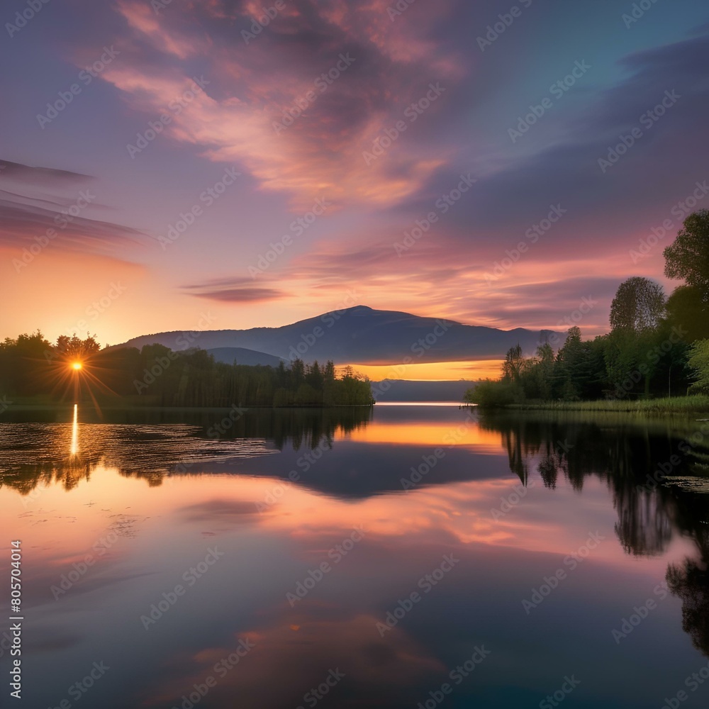 Obraz premium A serene lake reflecting the colors of the sunset5