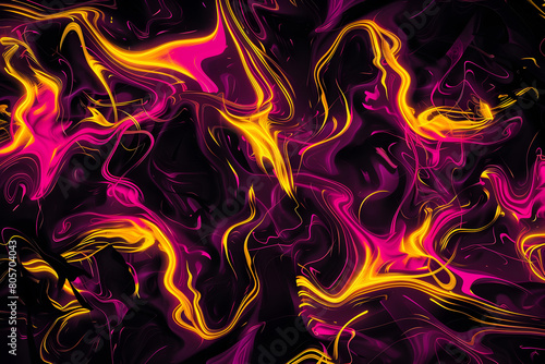 Vibrant yellow and pink abstract neon art. Eye-catching design on black background.