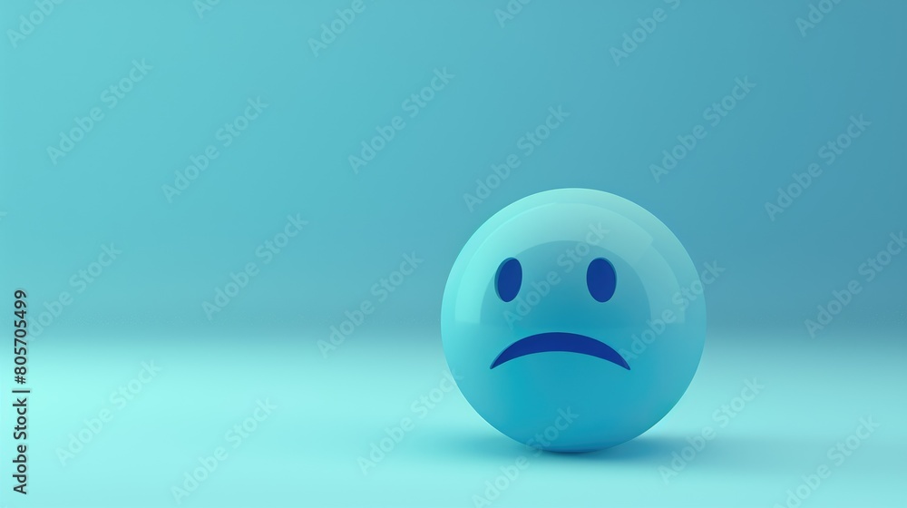 Blue Monday depicted with sad emoji on light blue backdrop. Ai Generated Blue Monday depicted with sad emoji on light blue backdrop. Ai Generated
