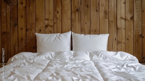 Soft pillows on comfortable bed interior
