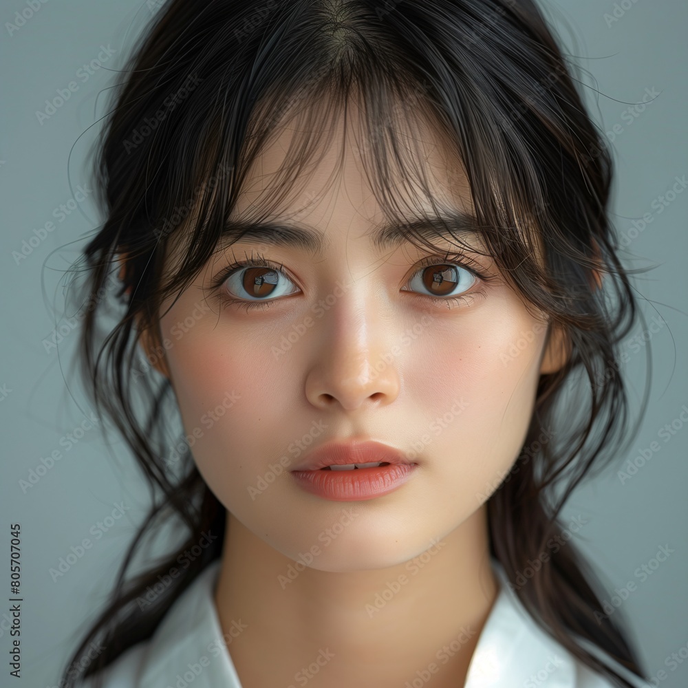 Serene Asian Beauty in White Blouse with a Confident Smile Serene Asian Beauty in White Blouse with a Confident Smile